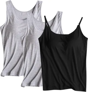 Women's Shelf Bra Camisole Summer Tops Spaghetti Strap Cami Tank Cotton Undershirts 3 Pack
