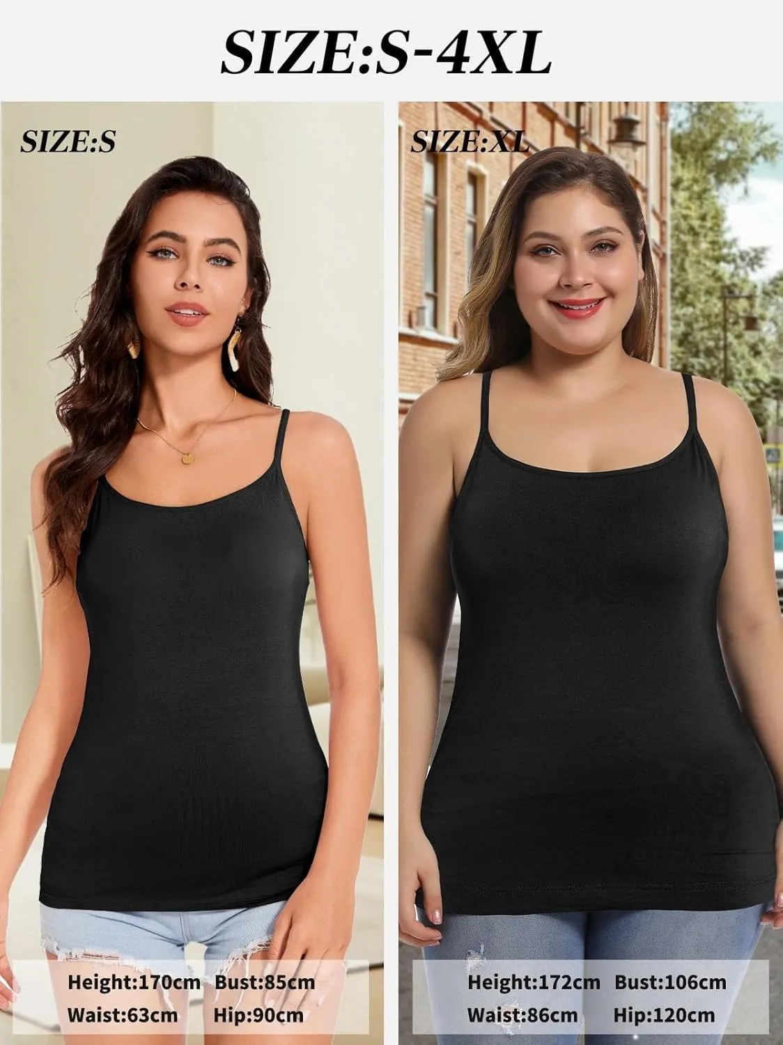 Womens Tank Tops Adjustable Strap Camisole with Built in Padded Bra Vest Sleeveless Layer Top 1/2/3 Packs
