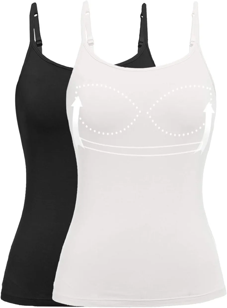 Womens Tank Tops Adjustable Strap Camisole with Built in Padded Bra Vest Sleeveless Layer Top 1/2/3 Packs