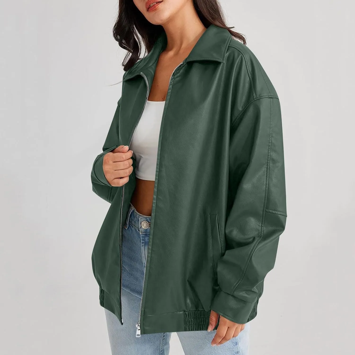 Womens Trendy Oversized Leather Jackets Faux Suede 2024 Fall Fashion Motorcycle Biker Coats Winter Cool Outfits Clothes