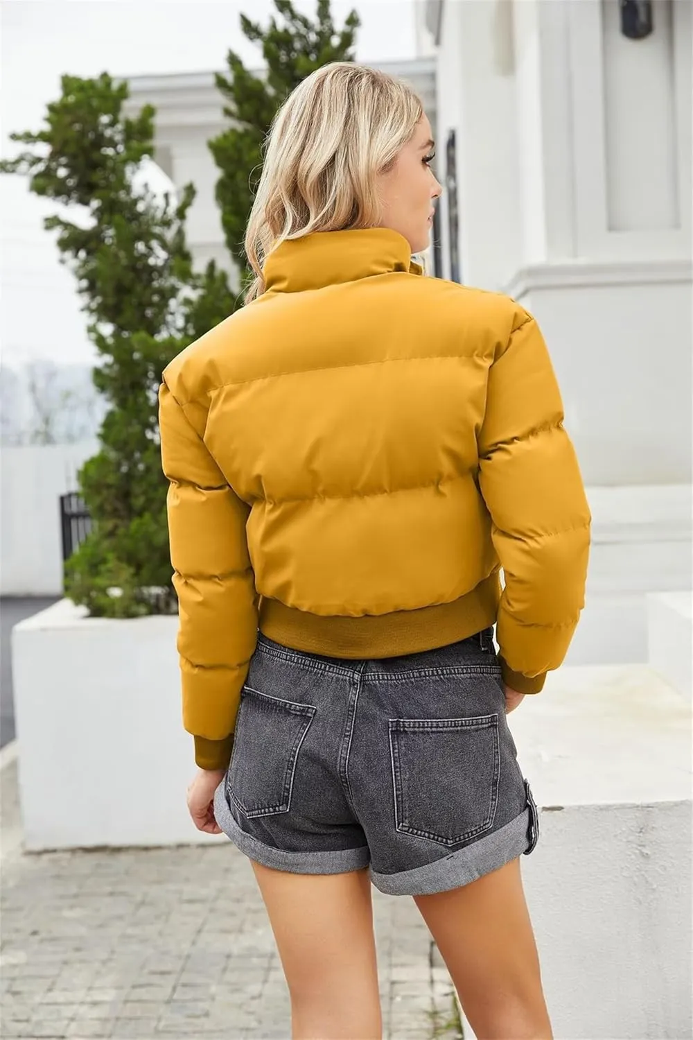 Women's Winter Short Cotton-Padded Coat Long Sleeve High-Neck Warm Coat Loose Casual Zipper Down Coat