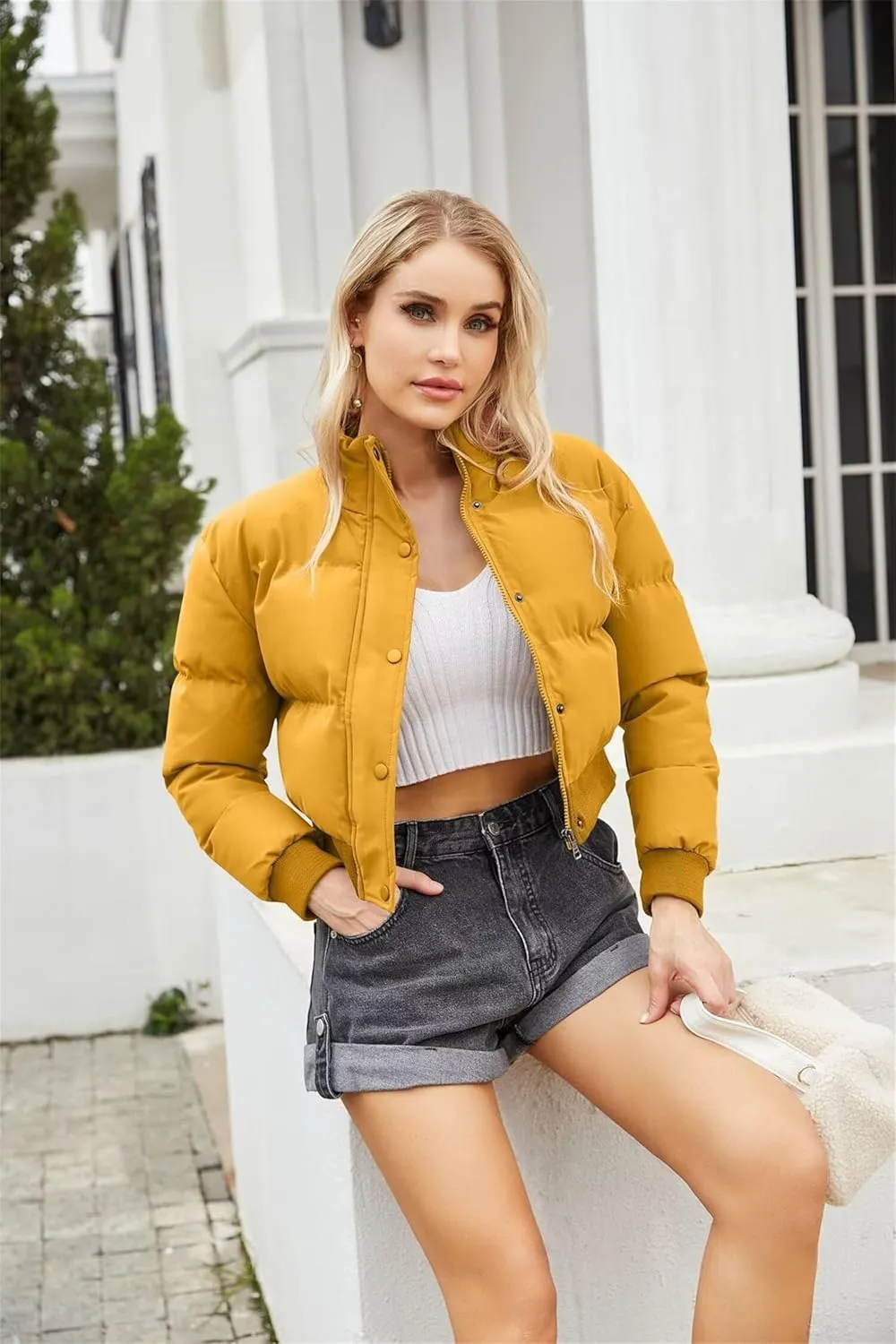 Women's Winter Short Cotton-Padded Coat Long Sleeve High-Neck Warm Coat Loose Casual Zipper Down Coat