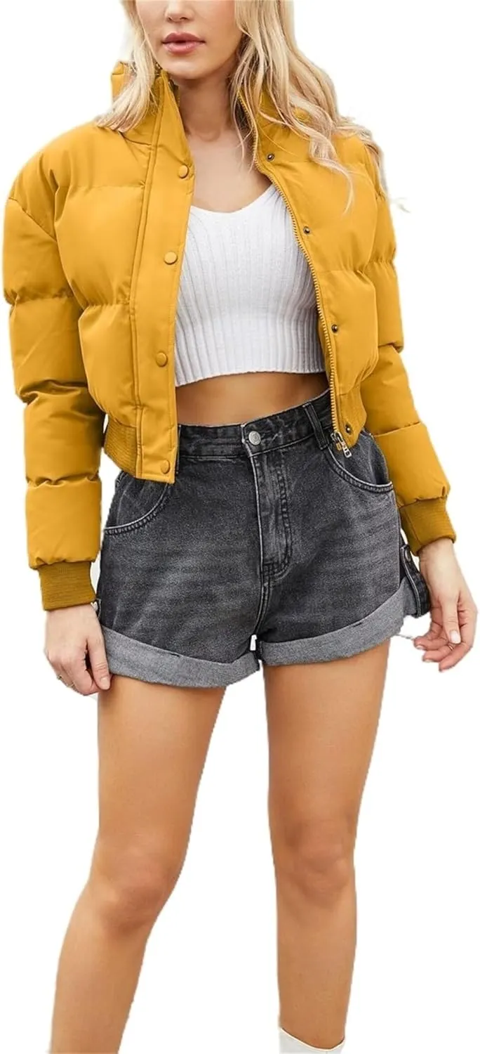 Women's Winter Short Cotton-Padded Coat Long Sleeve High-Neck Warm Coat Loose Casual Zipper Down Coat