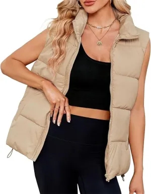 Women's Winter Sleeveless Padded Jacket Medium Long Standing Collar Warm Cotton Vest Thicken Waistcoat
