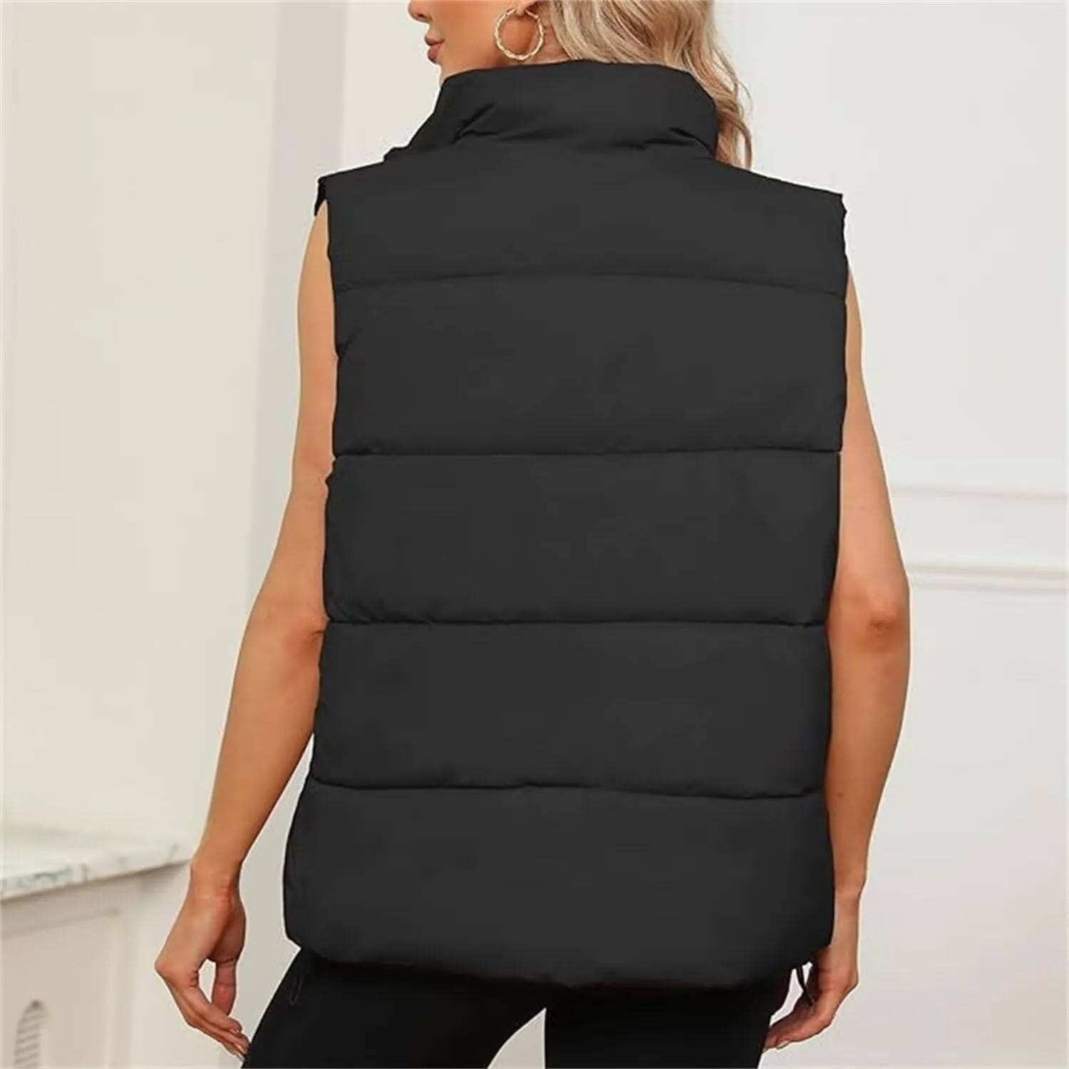 Women's Winter Sleeveless Padded Jacket Medium Long Standing Collar Warm Cotton Vest Thicken Waistcoat