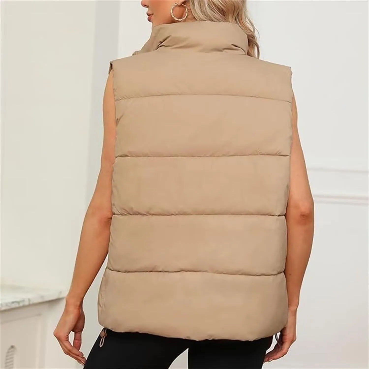 Women's Winter Sleeveless Padded Jacket Medium Long Standing Collar Warm Cotton Vest Thicken Waistcoat