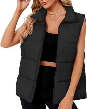 Women's Winter Sleeveless Padded Jacket Medium Long Standing Collar Warm Cotton Vest Thicken Waistcoat