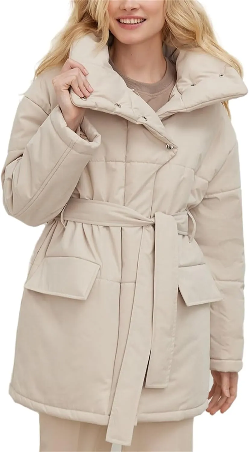 Women's Winter Stand Collar Irregular Cutting Puffer Coat Fashion Solid Color Long Sleeve Warm Cotton-Padded Jacket