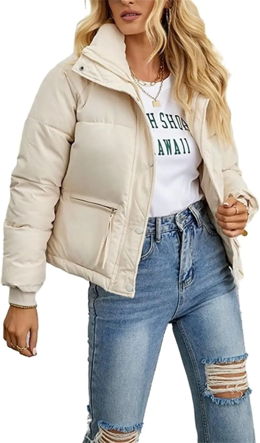 Women's Winter Thicken Short Cotton-Padded Jacket Solid Color Loose Size Hooded Zipped Down Coat