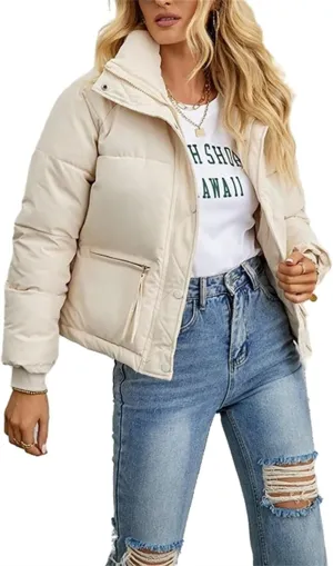 Women's Winter Thicken Short Cotton-Padded Jacket Solid Color Loose Size Hooded Zipped Down Coat