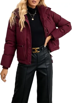 Women's Winter Thicken Short Cotton-Padded Jacket Solid Color Loose Size Hooded Zipped Down Coat
