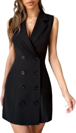 work blazers for women Double Breasted Sleeveless Blazer Dress