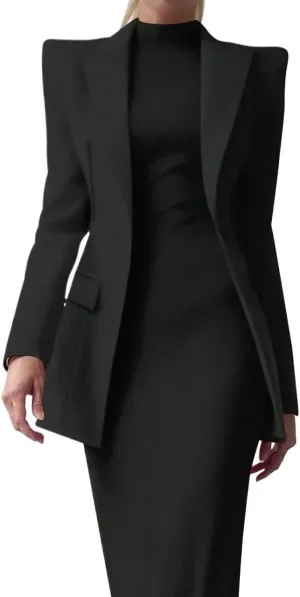 work blazers for women Solid Color Wear Padded Shoulder Long Sleeve Blazer