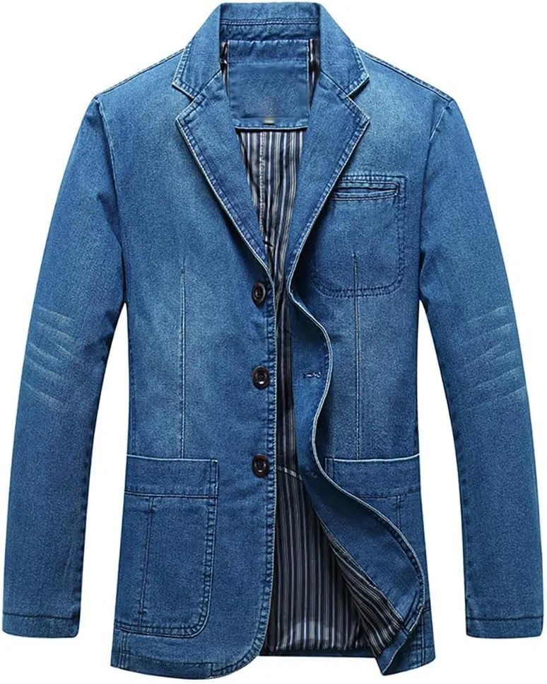 XYGJZ Men's Vintage Denim Blazers Three Buttons Single Breasted Sports Coat