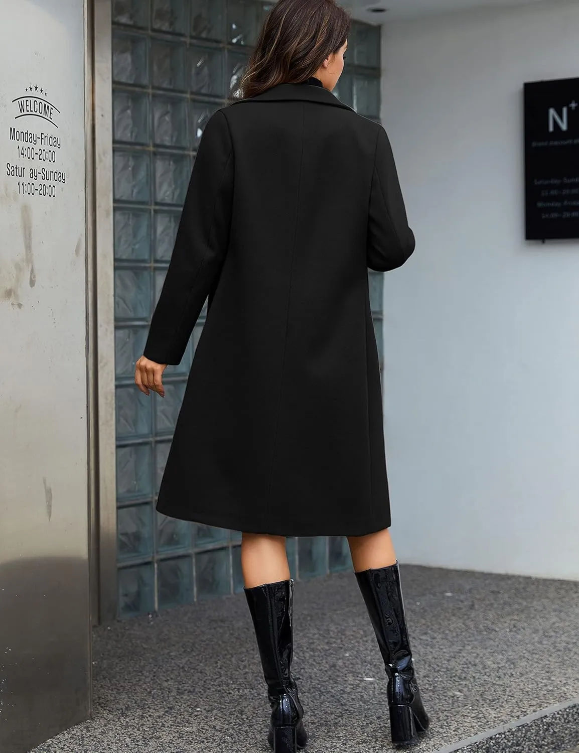 Yidarer Women's Wool Coat Mid-Long Notch Lapel Single Breasted Casual Trench Coats