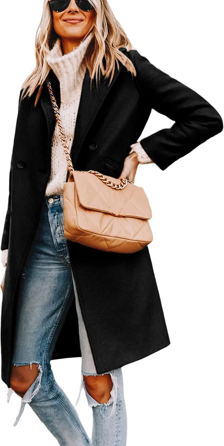 Yidarer Women's Wool Coat Mid-Long Notch Lapel Single Breasted Casual Trench Coats