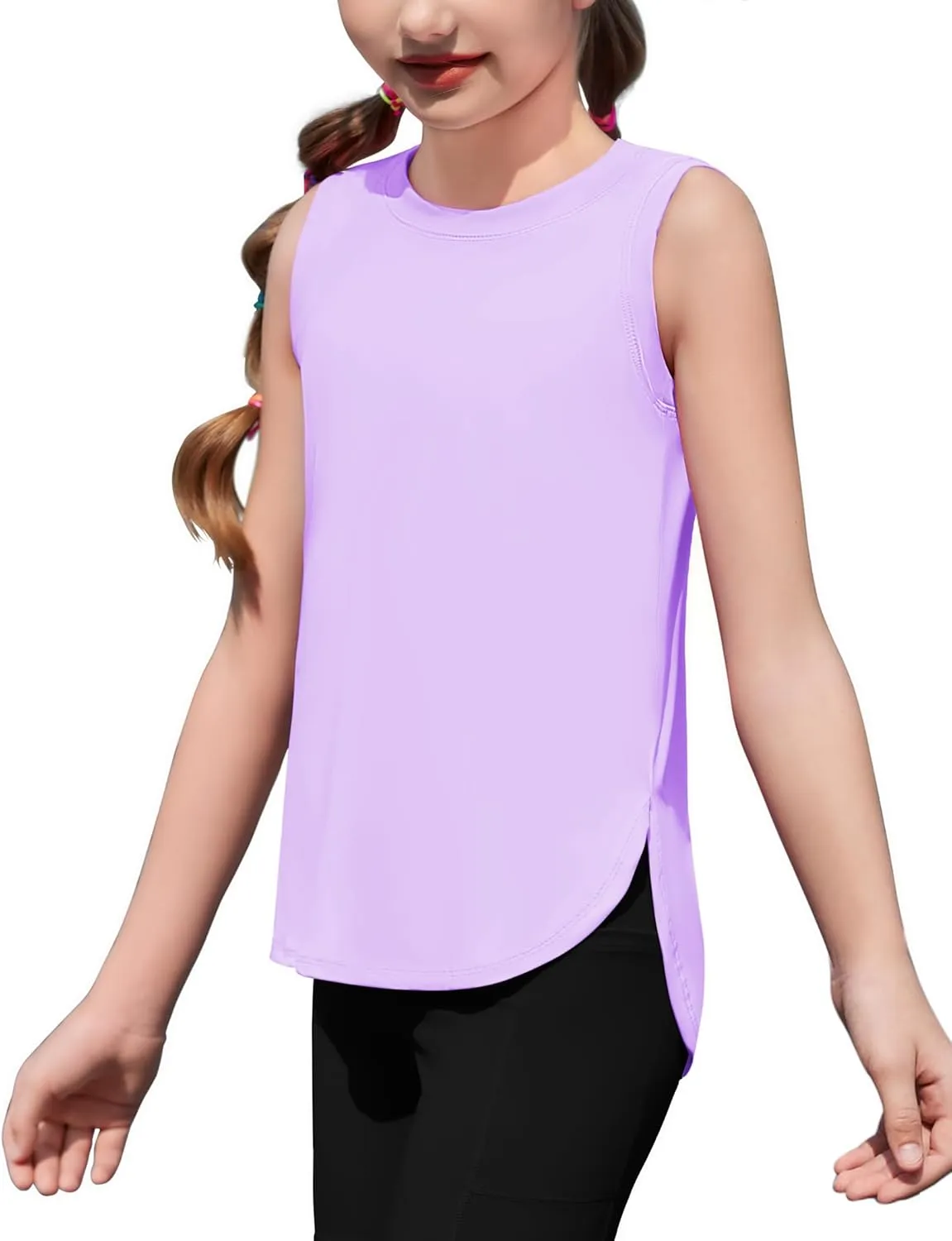 Zaclotre Girls Athletic Tank Tops High-Low Hem Loose Fit Summer Top Kids Sleeveless Sport Shirts 5-14 Years