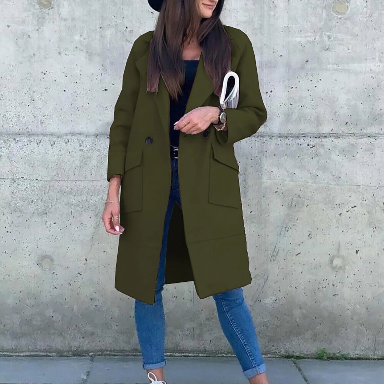 ZOCANIA Women Wool Trench Coats Suit Collor Single Breasted Long Blazers Suit Jackets Long Sleeve Midi Peacoat Overcoat