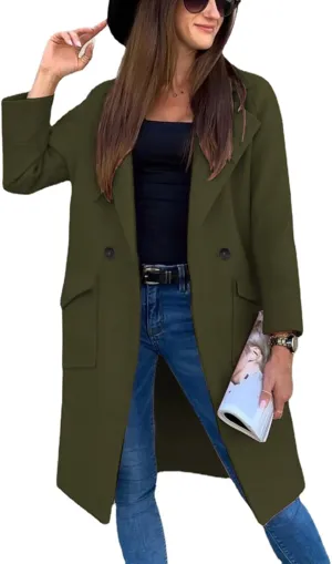 ZOCANIA Women Wool Trench Coats Suit Collor Single Breasted Long Blazers Suit Jackets Long Sleeve Midi Peacoat Overcoat